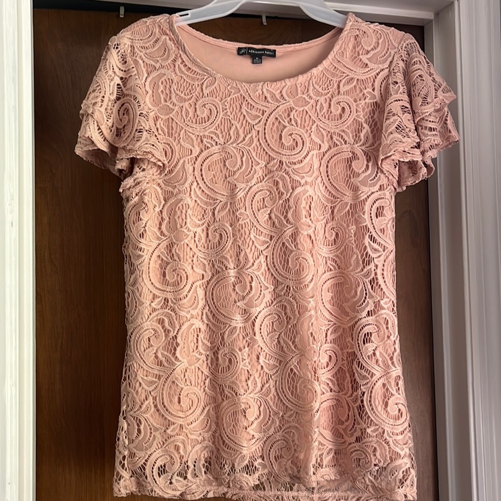 Short sleeve blush pink lace top